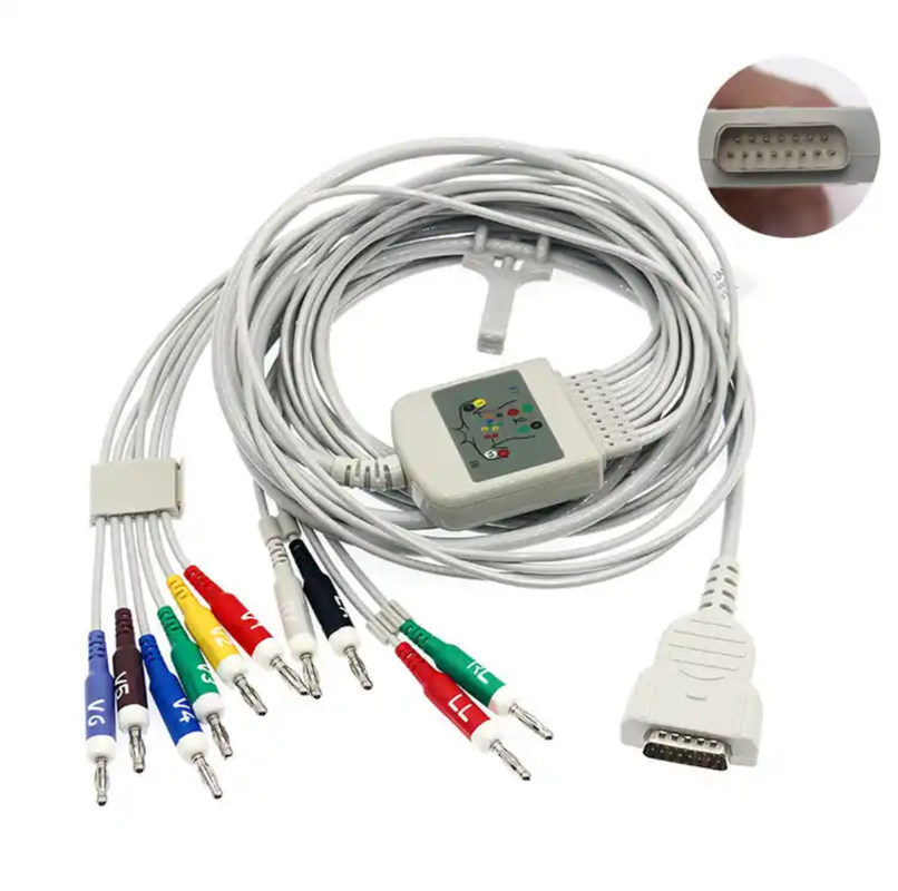 10 dẫn 12 dẫn cáp EKG 15 chân màu xám đa chức năng