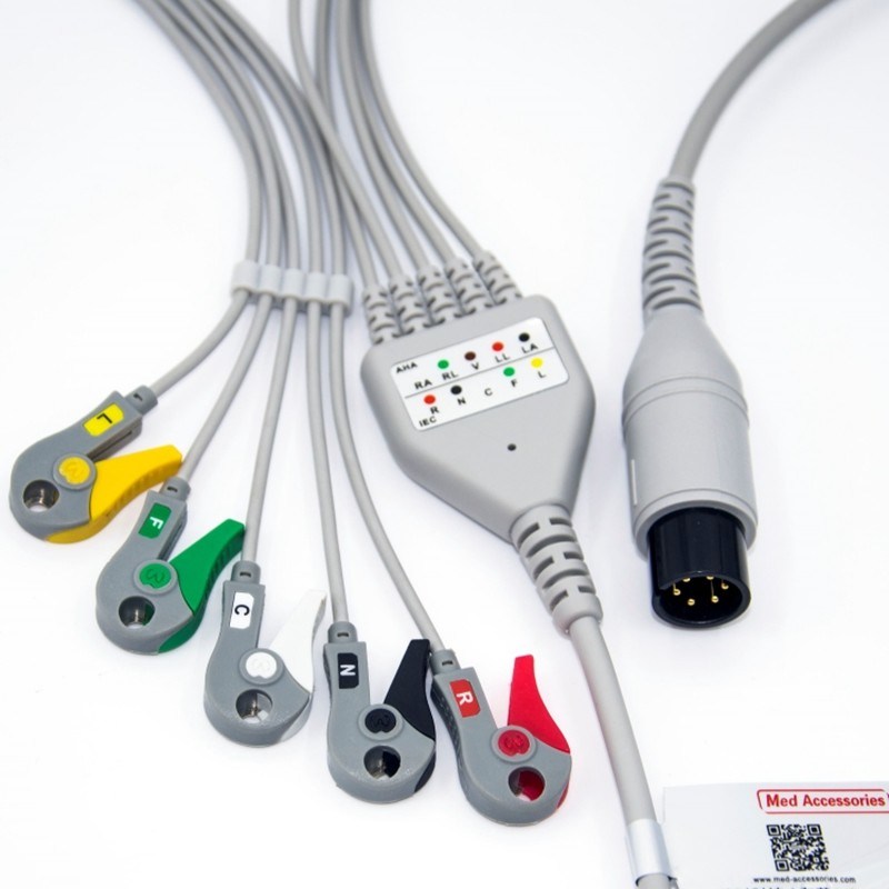 Medical BCI ECG Monitor Cable 6 Pin 5 Leads đa năng 0.9m Size