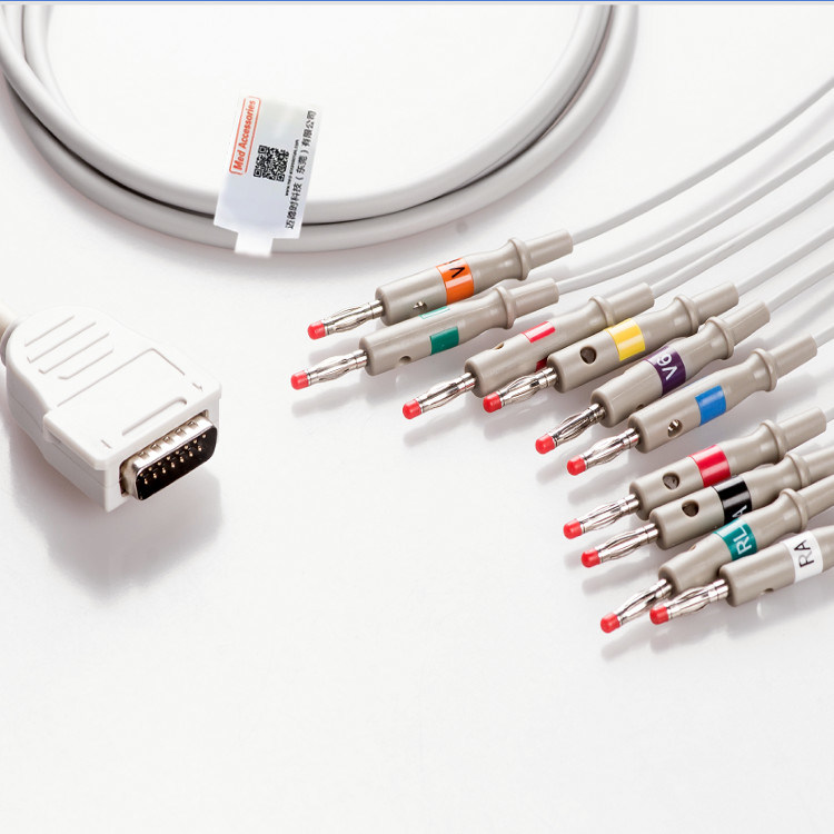 10 dẫn 12 dẫn cáp EKG 15 chân màu xám đa chức năng