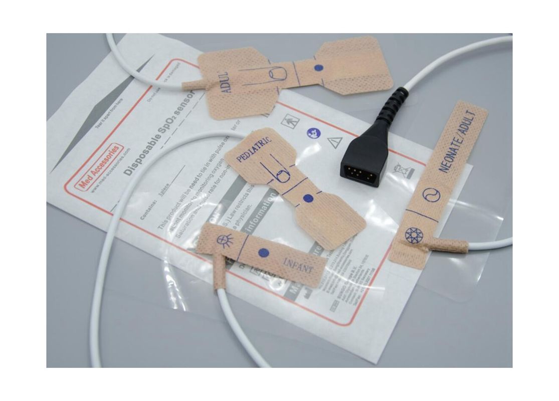 Med phụ kiện nhà máy kết dính dùng một lần Pulse Oximeter Ngón tay thăm dò Độ dài 90cm Màu trắng