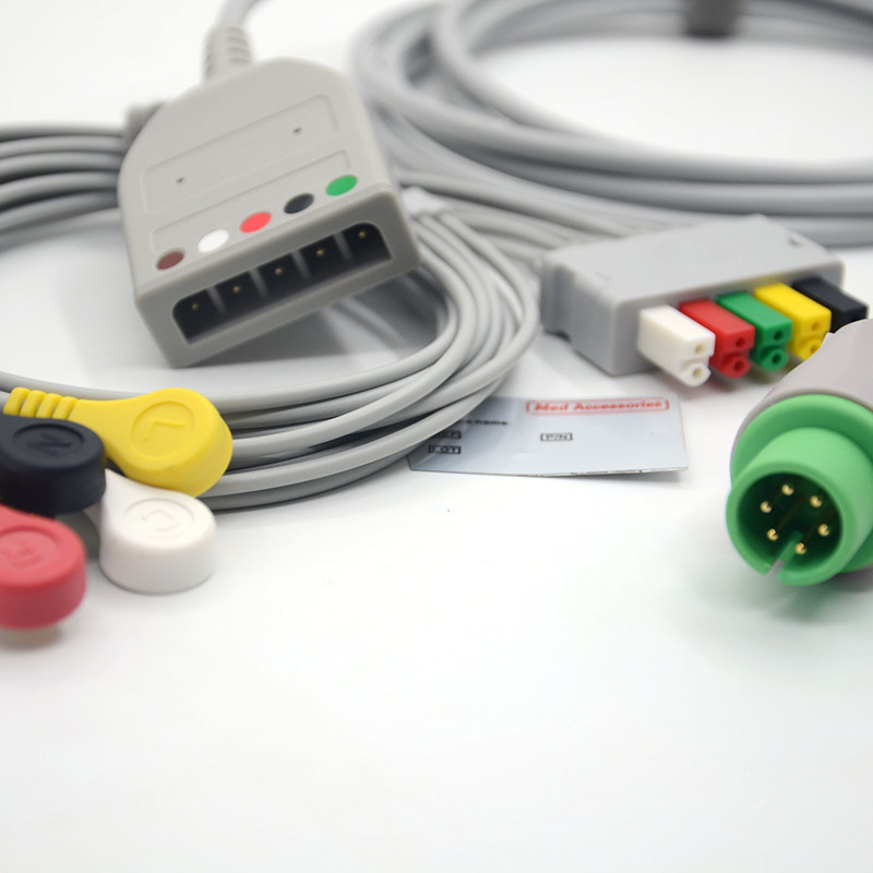 Split 6Pin 5 dẫn ECG Monitor Cable Xám Màu Latex miễn phí đa chức năng