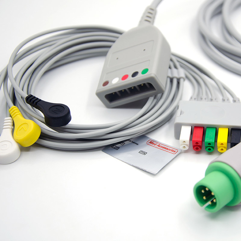 Split 6Pin 5 dẫn ECG Monitor Cable Xám Màu Latex miễn phí đa chức năng