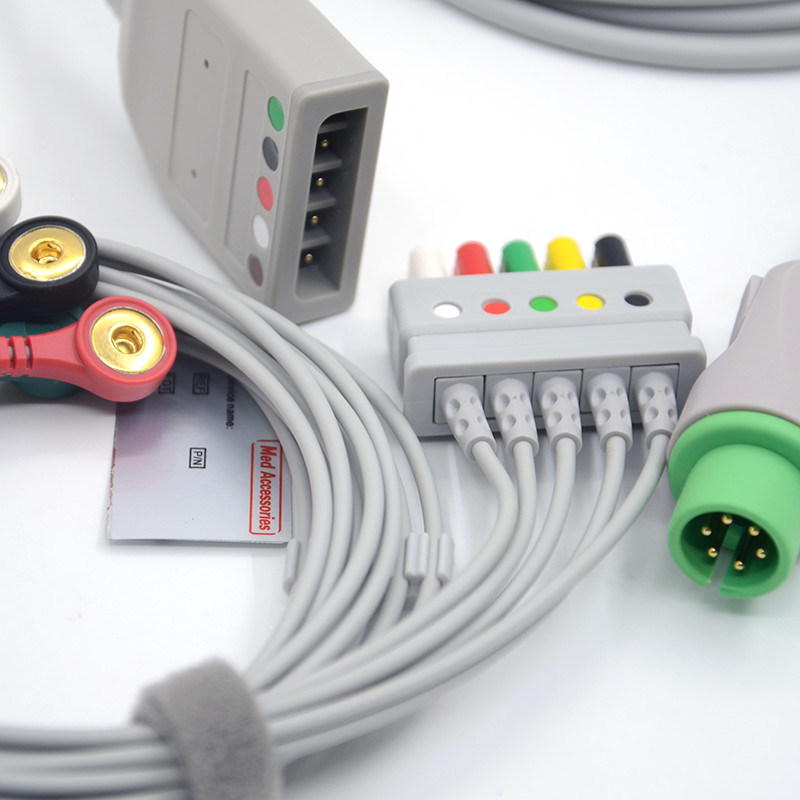 Split 6Pin 5 dẫn ECG Monitor Cable Xám Màu Latex miễn phí đa chức năng