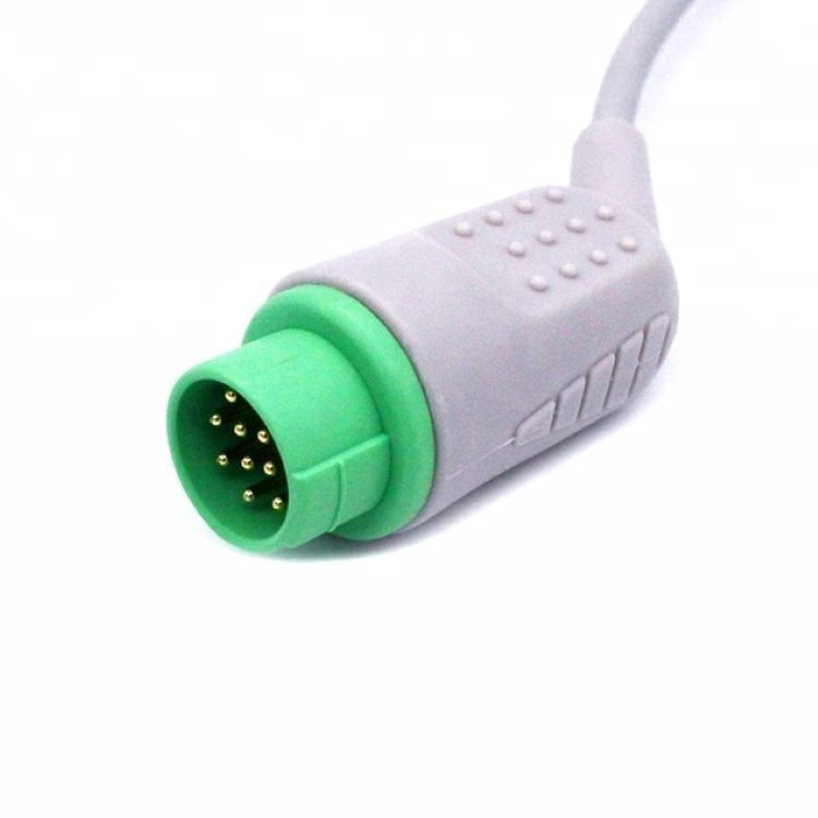 Bộ phụ kiện giám sát chăm sóc y tế Bioluminescent ECG Cable 12 Pin 5 Leads Grabber End Một mảnh 3.4m Size