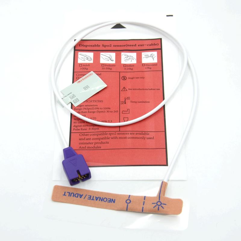 Nhà cung cấp phụ kiện y tế Vải co giãn Tương thích với cảm biến SpO2 dùng một lần 9 chân Nellcor cho trẻ sơ sinh/người lớn