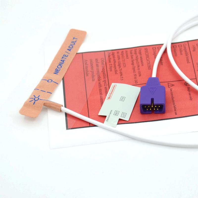 Nhà cung cấp phụ kiện y tế Vải co giãn Tương thích với cảm biến SpO2 dùng một lần 9 chân Nellcor cho trẻ sơ sinh/người lớn