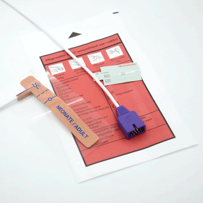 Nhà cung cấp phụ kiện y tế Vải co giãn Tương thích với cảm biến SpO2 dùng một lần 9 chân Nellcor cho trẻ sơ sinh/người lớn